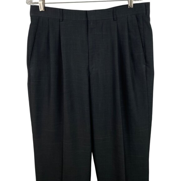 Haggar Mens Black Pleated Dress Pants Size 34W 30L Tailored Fit Cuffed Hem - Picture 3 of 7